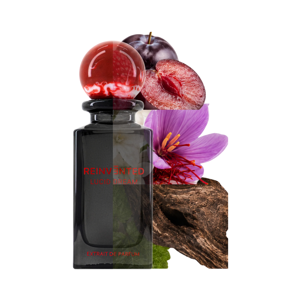 Frasco LUCID DREAM fragancia amaderada especiada con sándalo y oud