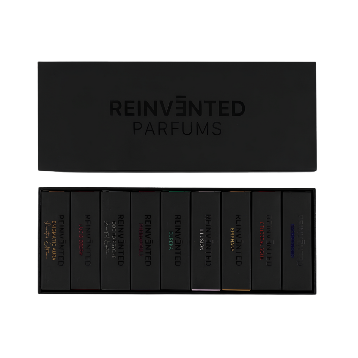 Contenido del Discovery Set REINVENTED con nueve muestras de perfume
