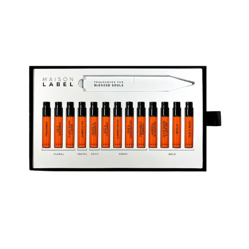 Contenido del Discovery Set Maison Label con 13 fragancias exclusivas